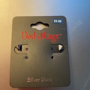 Body Rage Stud Silver Plate pyramid earrings NEW